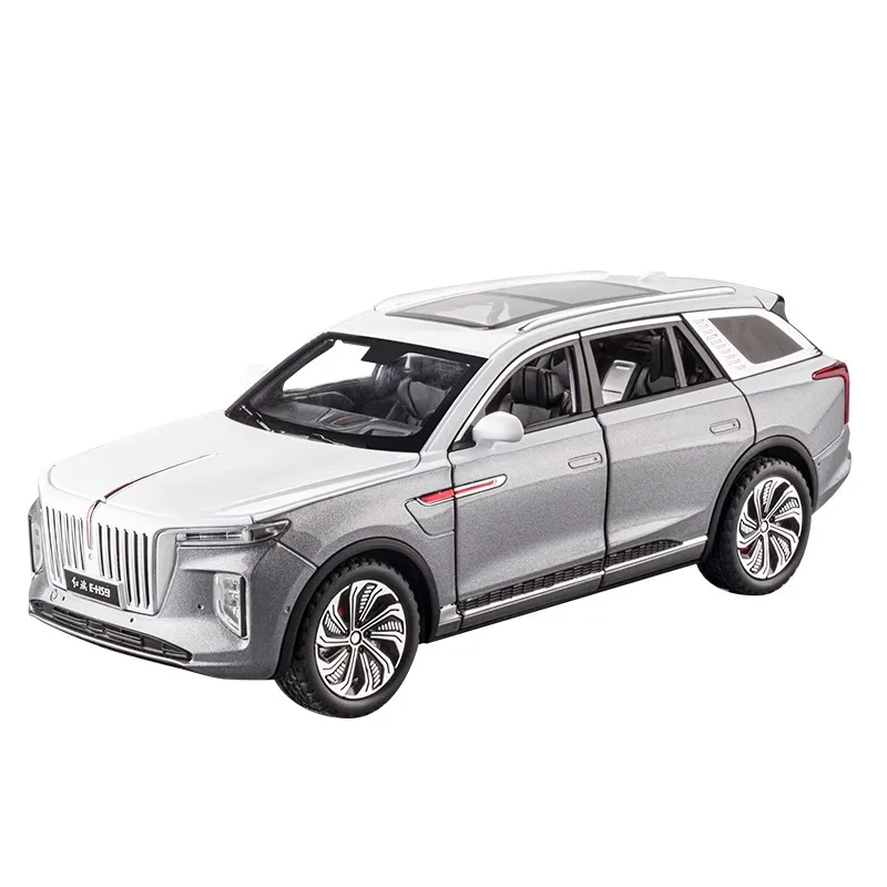 HONGQI E-HS9 SUV Alloy Car, Diecast Modelo De Metal, Simulação De Som E Luz, Acessórios De Decoração De Escritório, Brinquedos Para Crianças, 1:24