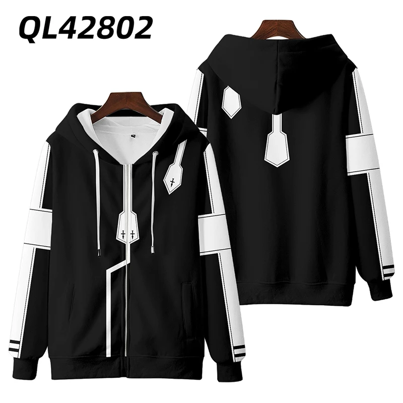 Y2K Anime SAO Sword Art Online Kirito Kirigaya Kazuto Cosplay Costume Unisex 3D Hoodie Sweatshirt Streewear Zipper Hooded Jacket