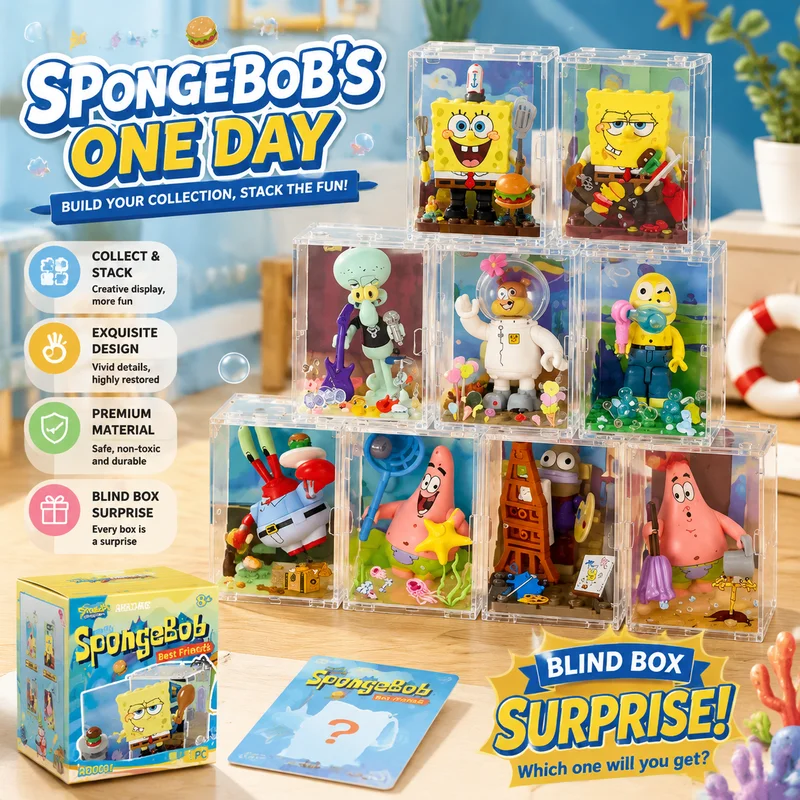 AREAX Spongebob Squarepants Interlocking Building Blocks Blind Box Portable Pendant Collectible Toy Selectable Style For