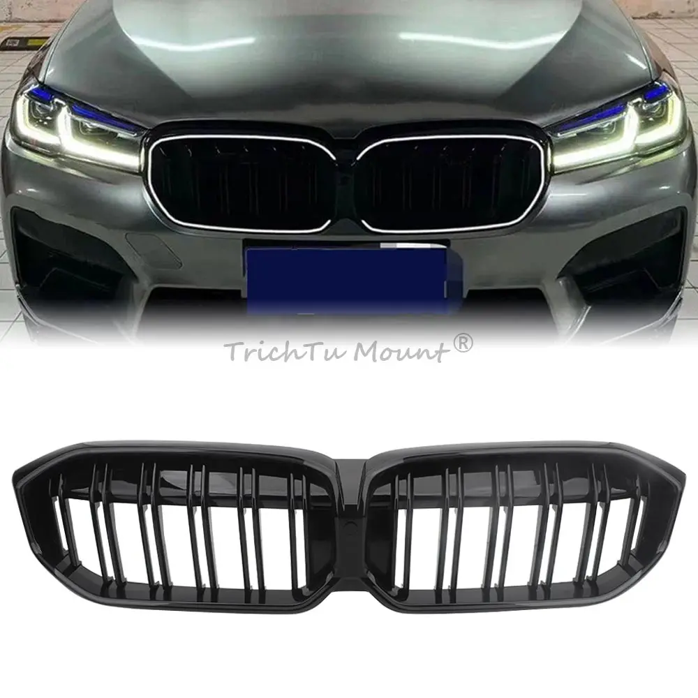 

For BMW 3 series G20 G21 Facelift(LCI only) 2023-2024 Glossy Black Front Grill Grille with Lights double-layer grille style