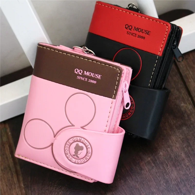 Disney Mickey Mouse Wallets Cartoon Figure Short Style Zipper Coin Purse MultiFunction Card Holder PU Leather Money Bags Gifts