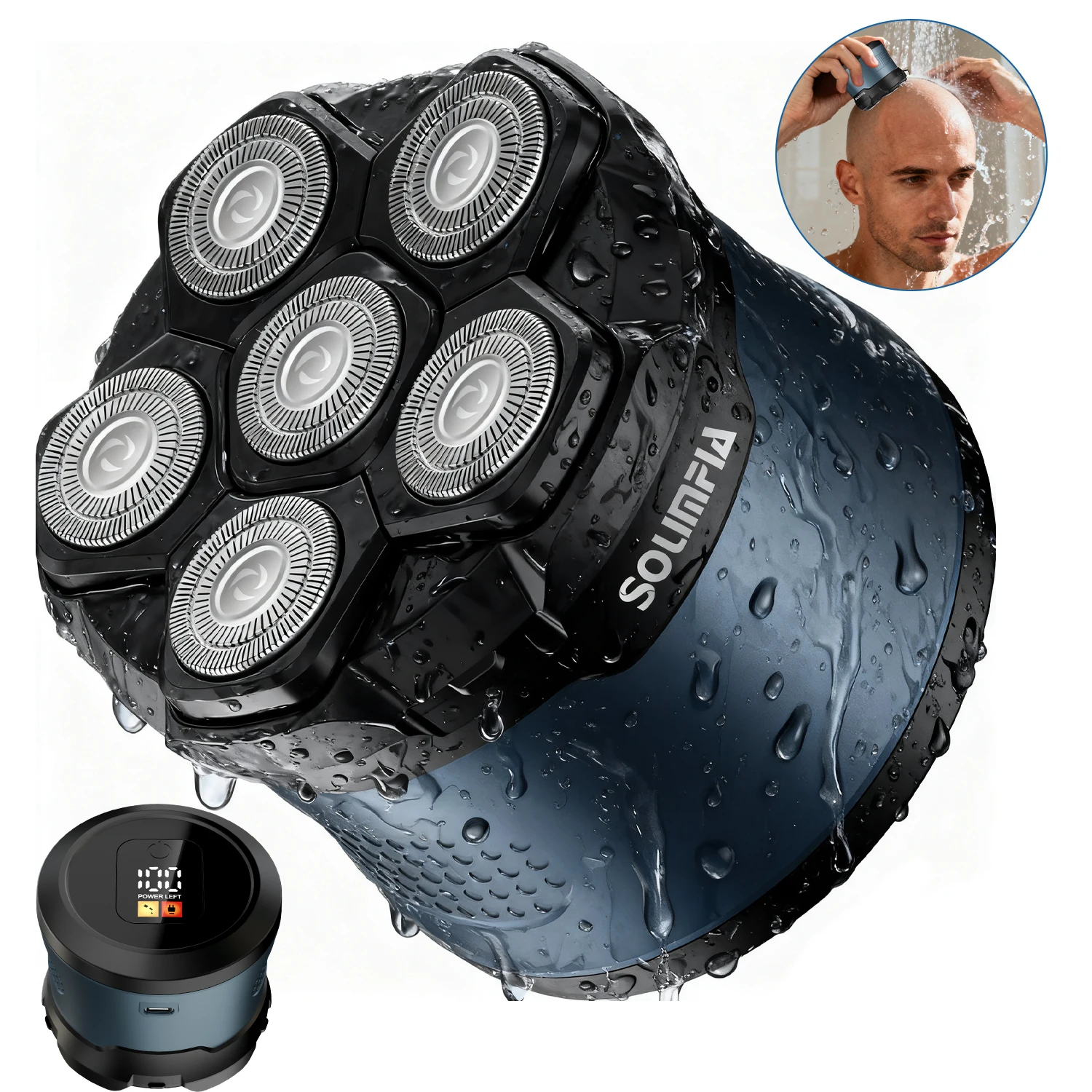 Solimpia 6-Blade Electric Shaver for Man Portable Magnetic Charging Bald Head Trimmer Multi-Functional Shaving Machine
