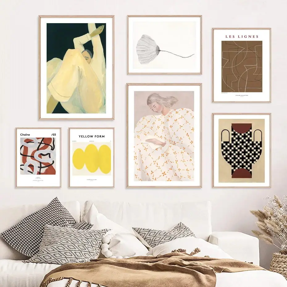 Skirt Girl Line Ginkgo Biloba Color Block Nordic Posters And Prints Wall Art Canvas Painting Wall Pictures For Living Room Decor