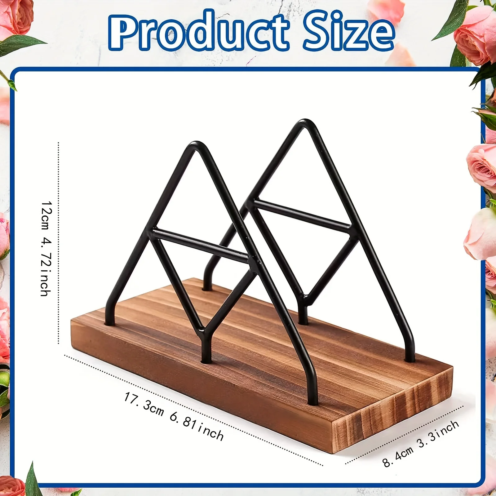 Black Triangle Napkin Holder - Vintage Iron & Wood Design For Dining Table, Kitchen Decor | Easy-Access, Sturdy & Versatile Fork