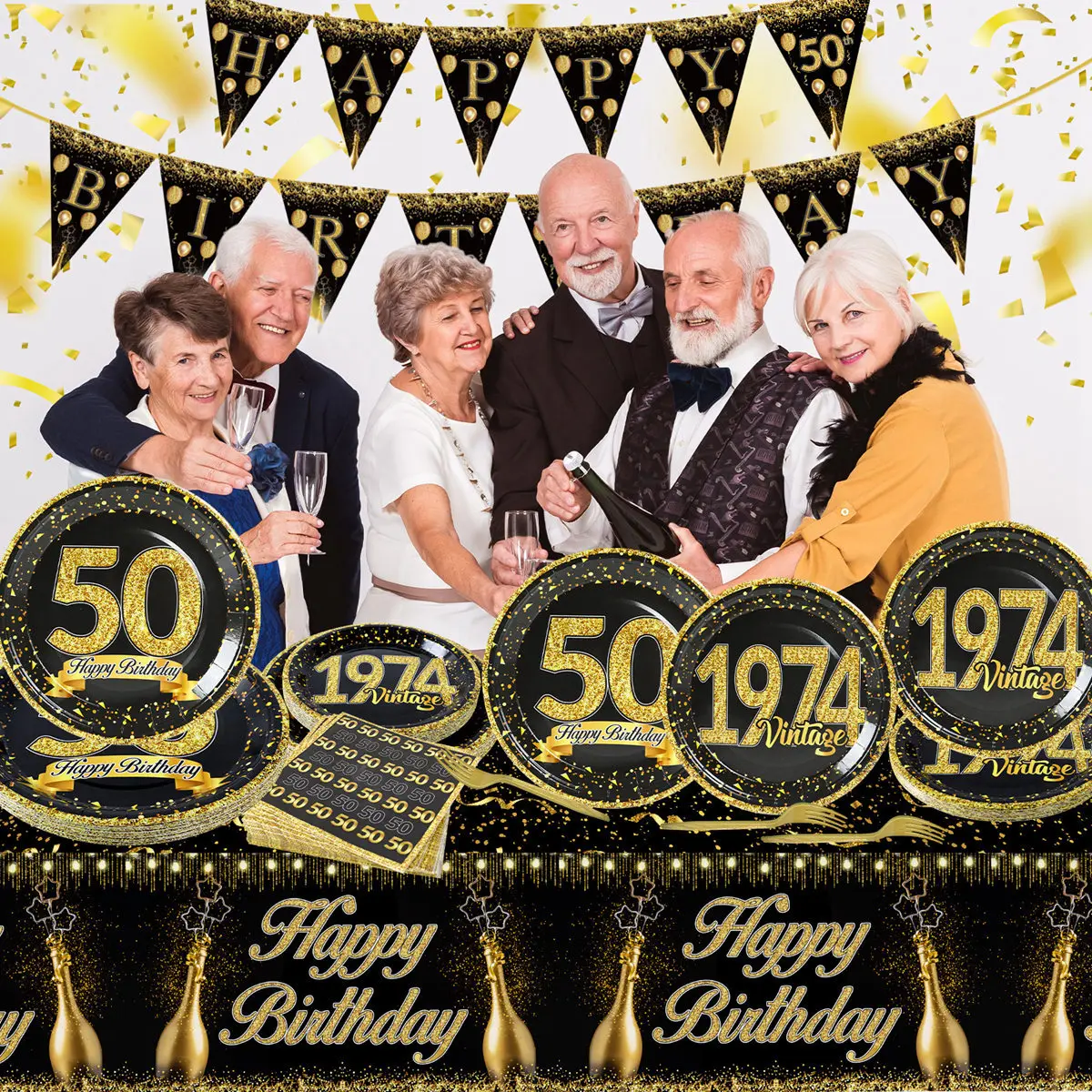 50th Black Gold Birthday Disposable Tableware Paper Plate Towels 50 Birthday Party Decoration 50th Birthday Birthday Anniversary