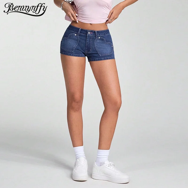 

Benuynffy сексуальные супер шорты с низкой посадкой, женские летние потертые джинсовые шорты в стиле ретро, женские эластичные джинсы Y2k с запахом бедер, шорты