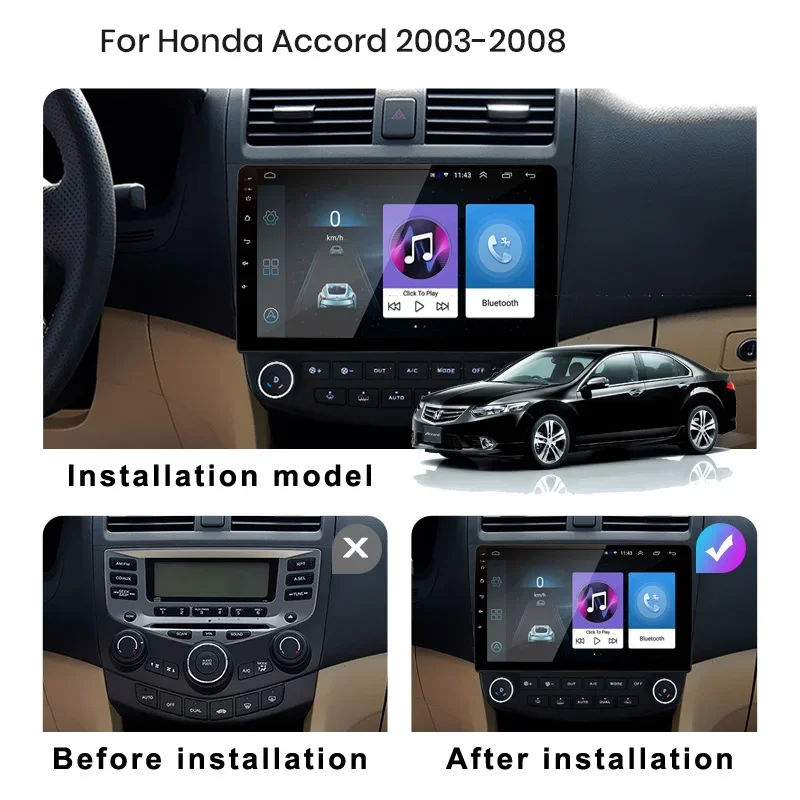 2 Din Car Radio Multimedia Player  Andorid 10 Auto GPS No For Honda Accord 7 2003 2004-2007 2008 With Wifi Bluetooth