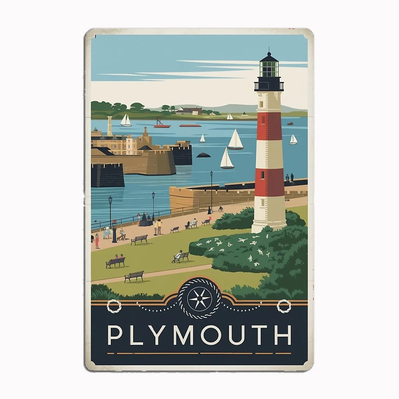 

Plymouth Vintage Travel Poster Metal Sign Club Indoor Room Decor Custom Tin Home Wall Decor