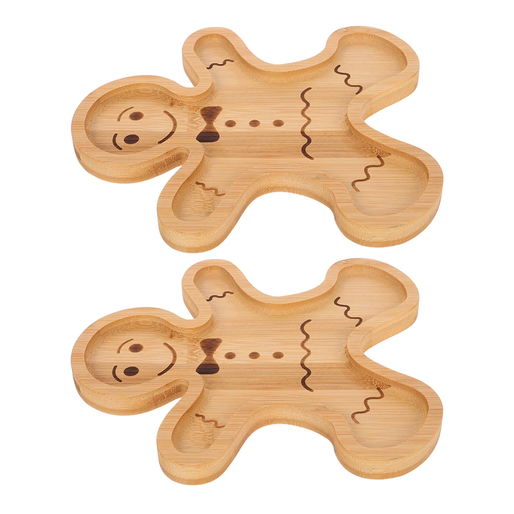 

2Pcs Gingerbread Bamboo Tray Set Rustic Holiday Serving Platter Snack Dessert Cheese Appetizer Christmas Table Decor
