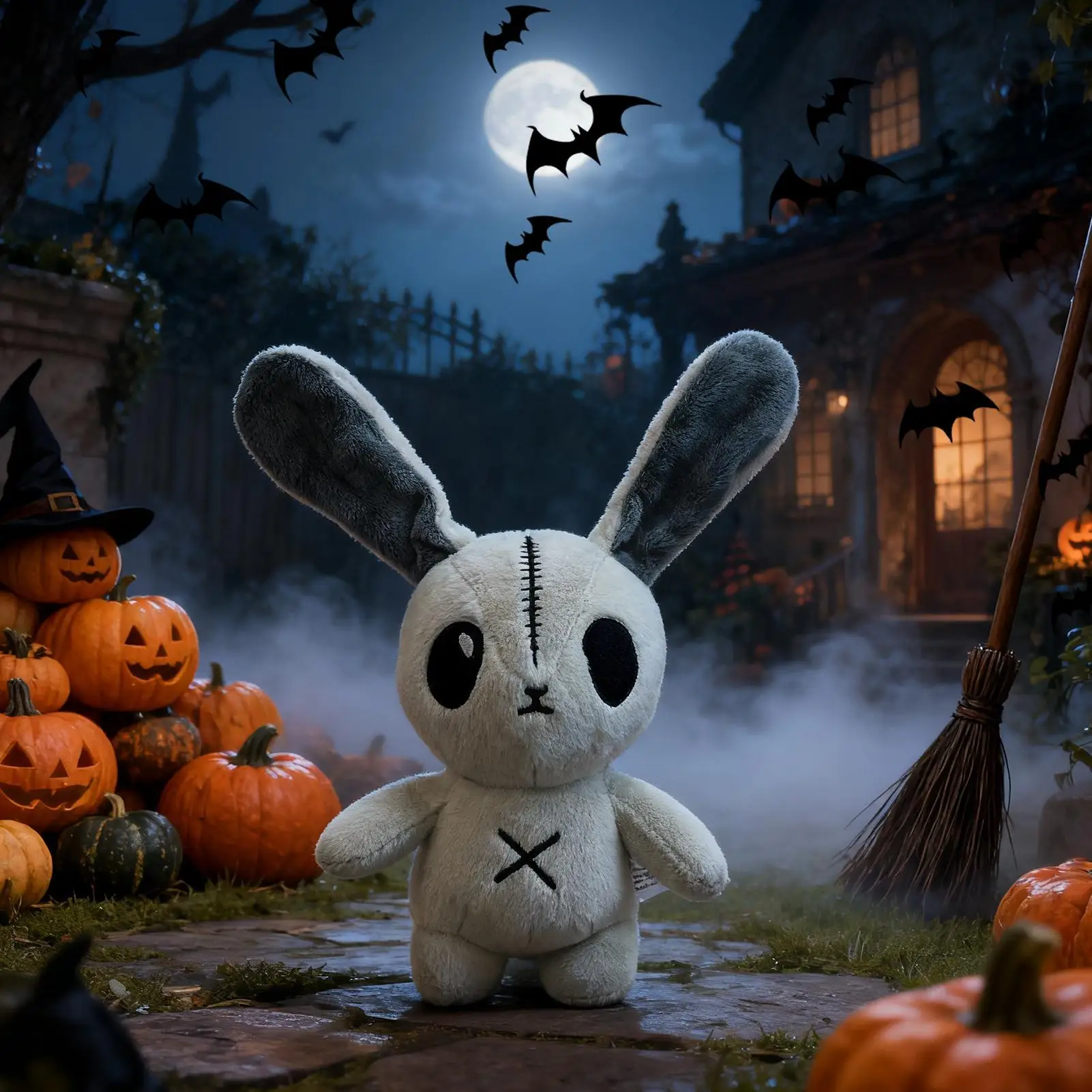 Halloween Haustiere Plüschpuppe Halloween Hase Plüschpuppe Goth Kaninchen Plüsch Stofftier Süßes Halloween Geburtstagsgeschenk für Kinder