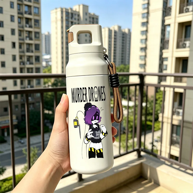Murder Drones 580ml Stainless Steel Vacuum Insulated Water Bottle Portable Thermos with Lanyard Leakproof Anime Fan Gift