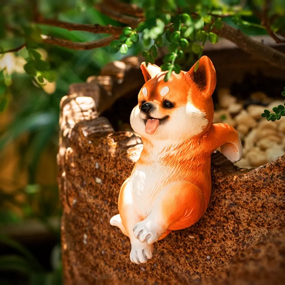 3D Dog Climbing Garden Statue Cute Exquisite Fish Tank Figurine Simulation Creative Puppy Resin Ornament Desk
