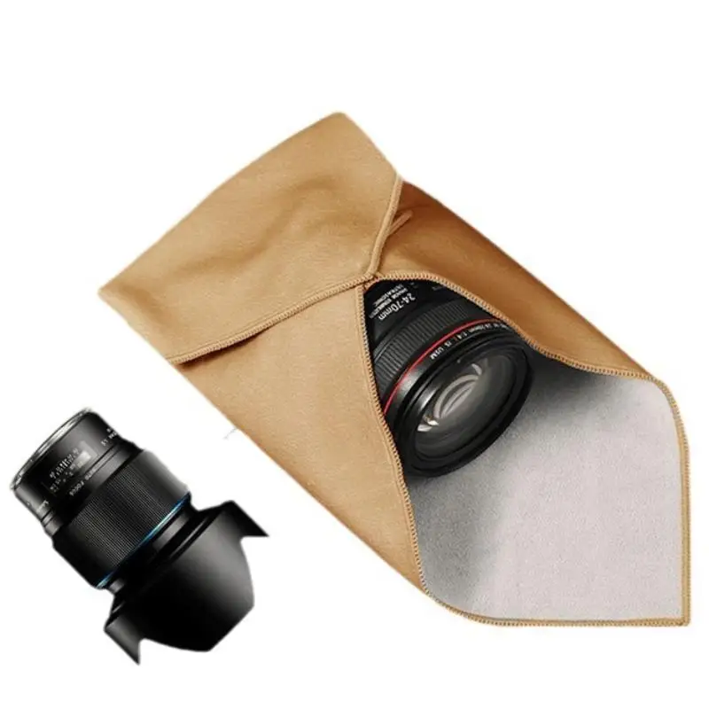 Camera Storage Bag Foldable Cloth Anti-Scratch Self-Adhesive Plush Pouch for Hiking Travel Photography Gear