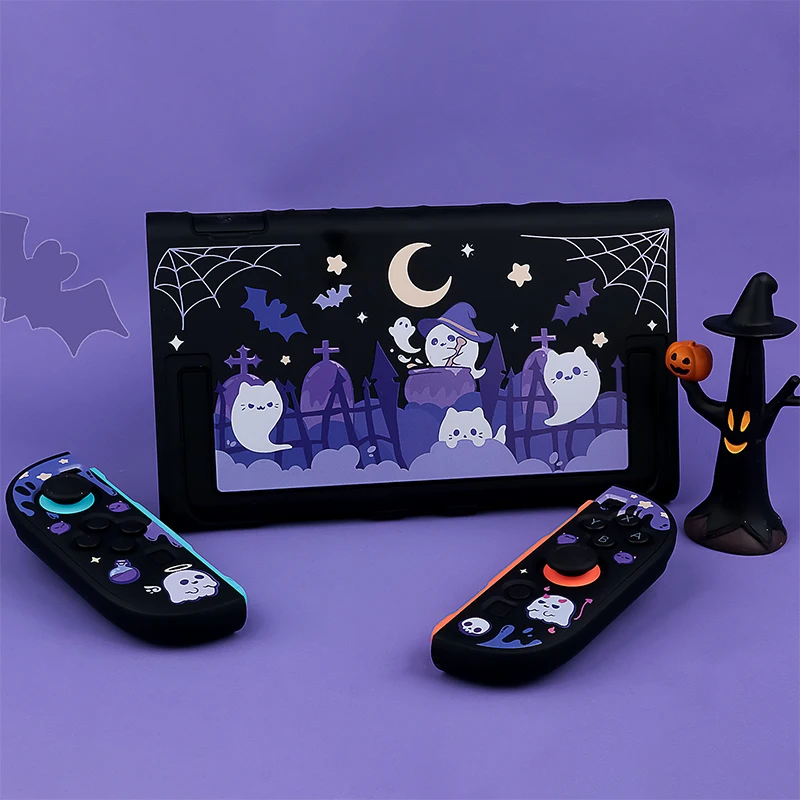 

Cool Black Ghost Pattern Hard Case for Switch OLED/Switch2 Dockable Full Coverage Hard Shell Shockproof Game Console Accessories