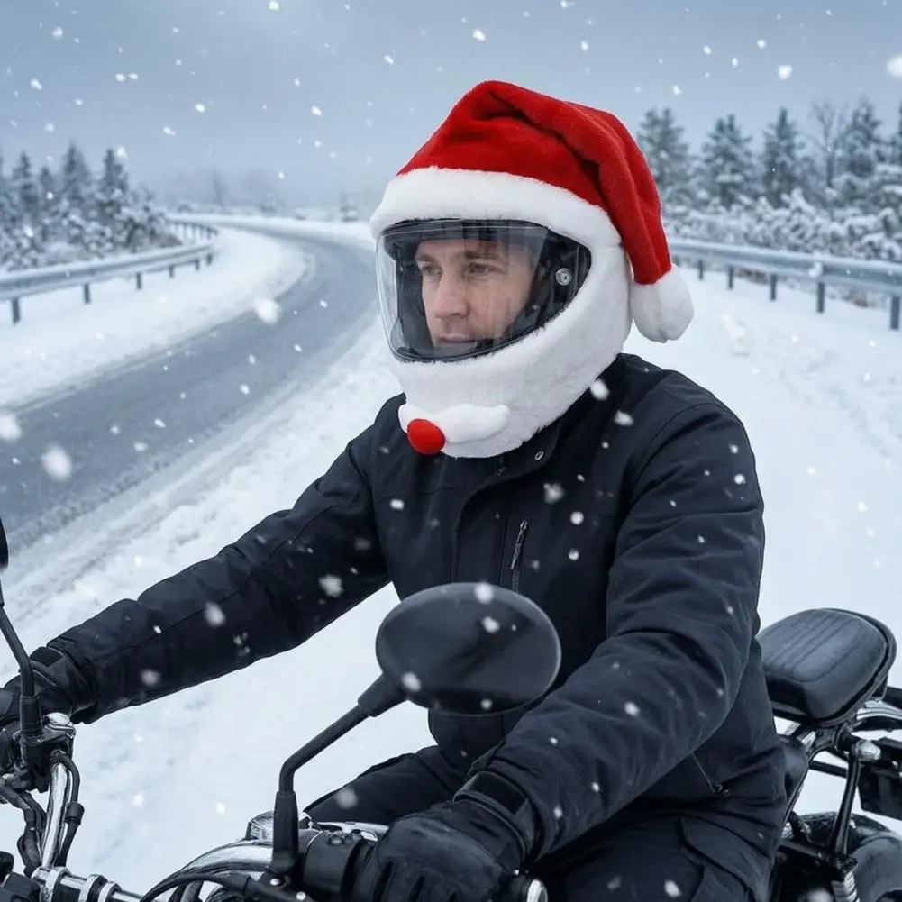 Christmas Santa Motorcycle Helmet Cover, Plush Santa Claus Hat for Helmet Decoration, Xmas Holiday Helmet Accessories 4