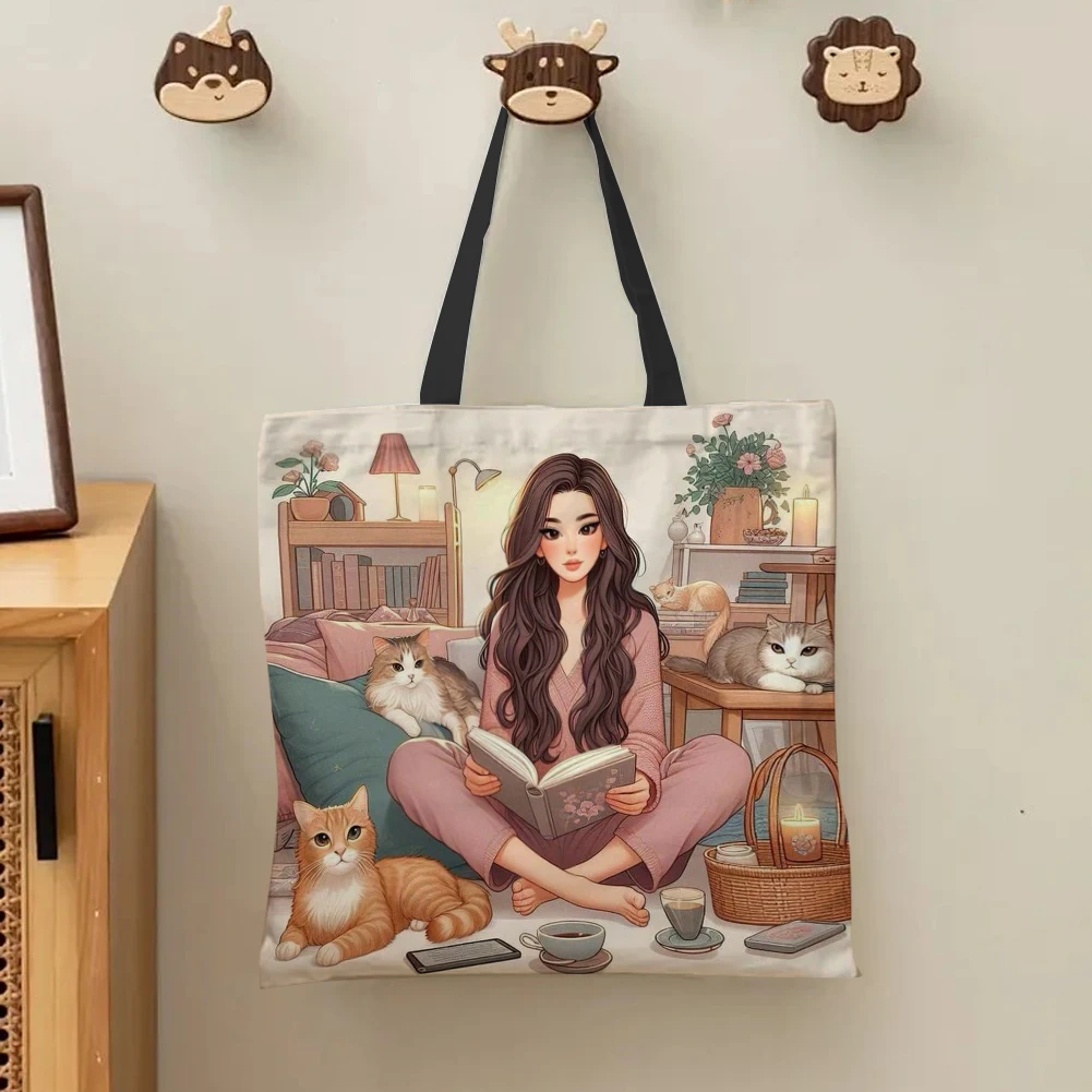

4pcs Girl Linen Tote Bag Handbag Large Capacity Women Shopping Shoulder Bags