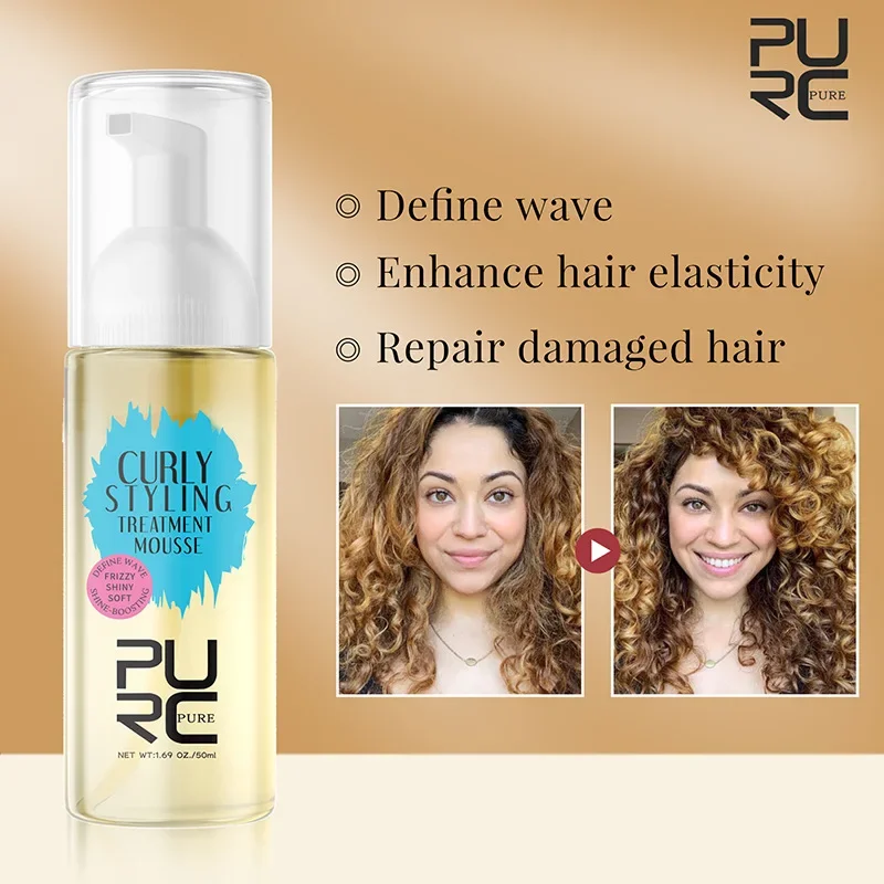 PURC Curly Hair Products Mousse Care Coconut Oil Smoothing Frizz Control Enhanced Curl Wavy Wigs Hair Styling Cream Mousse Foam