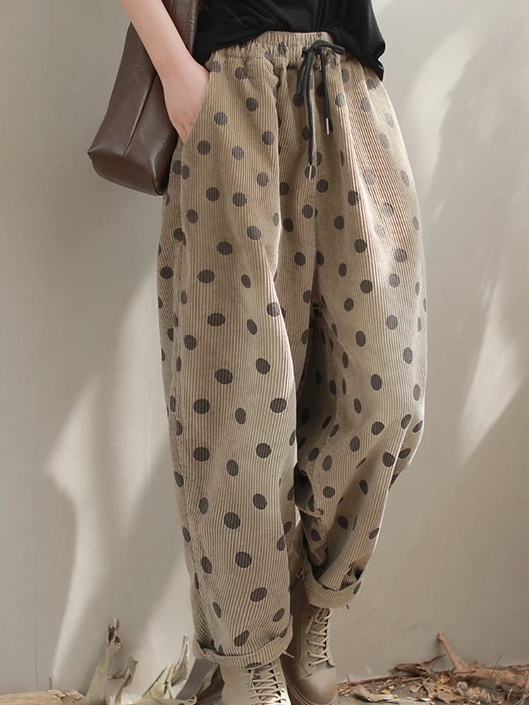 Amax LuluE 2026 Winter Damen Koreanische Mode Lose Gepunktete Warme Cordhose Damen Verdickte Freizeithose Vintage Klassische Haremshose – Detail 28