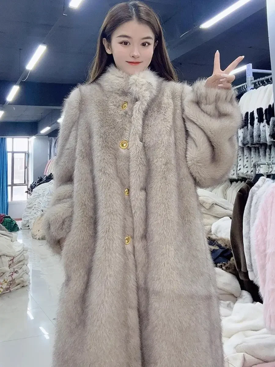 Luxury Brand Long Fur Coat Warm High Quality Winter Women Clothing Faux Fur Jacket Long Sleeve Windproof Windbreaker Outerwear