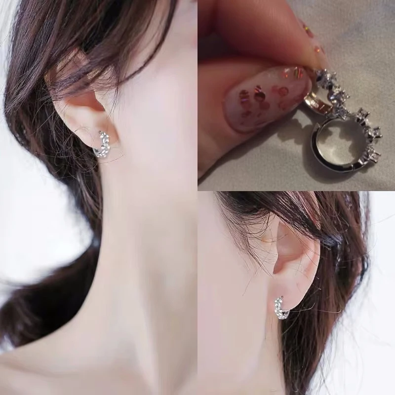 925 Sterling Silver Small Rose Flower Round Hoop Earring AAA Zircon For Women Female Charm Engagement Wedding Jewelry image 3
