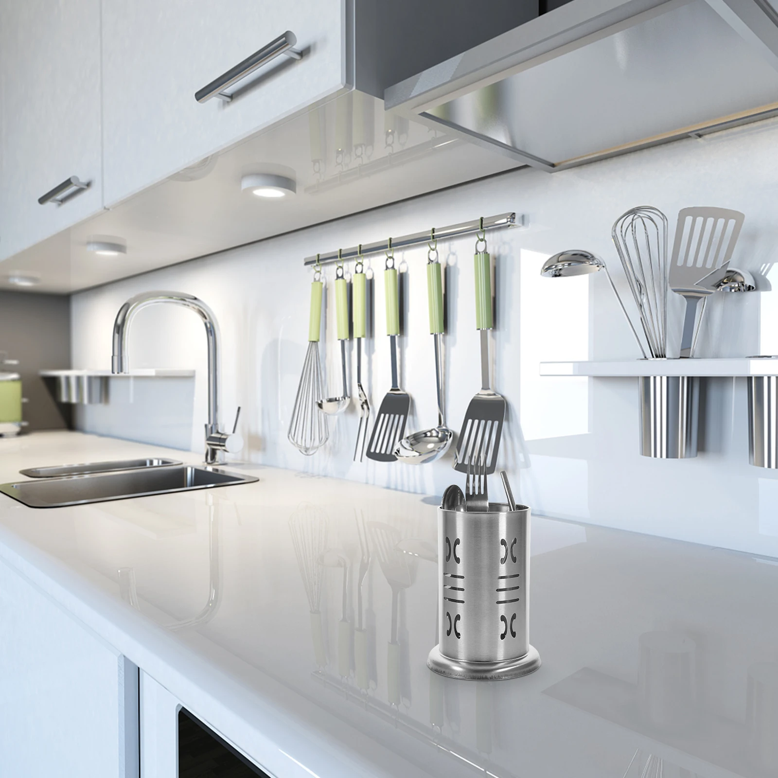 

Stainless Steel Chopstick Holder Kitchen Utensil Storage Rack for Spoons Forks Silverware Container Straw ganizer