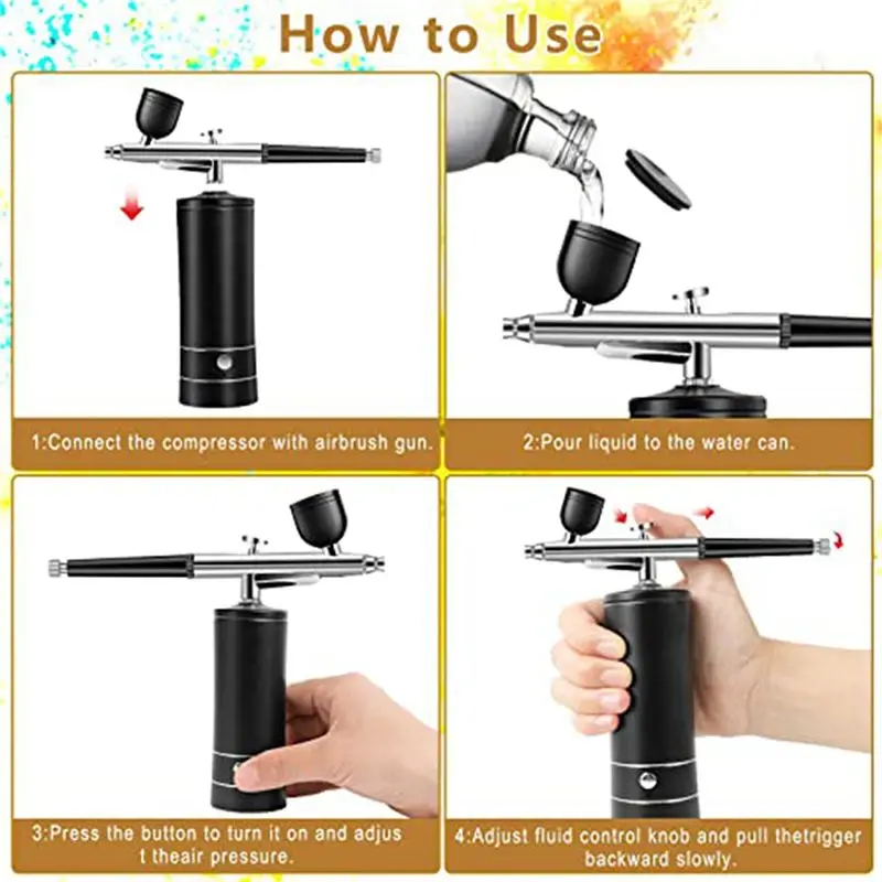 5X Airbrush Kit Rechargeable Cordless Airbrush Compressor,30PSI High Pressure,Portable Handheld Airbrush Gun-[LUCK 9]