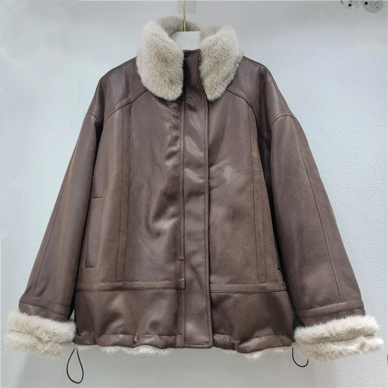

Parkas Women Coats Pu Coat Jackets Turn Down Collar Thick Warm Y2k Streetwear Elegant Jacket Casual Work Autumn Winter 2025