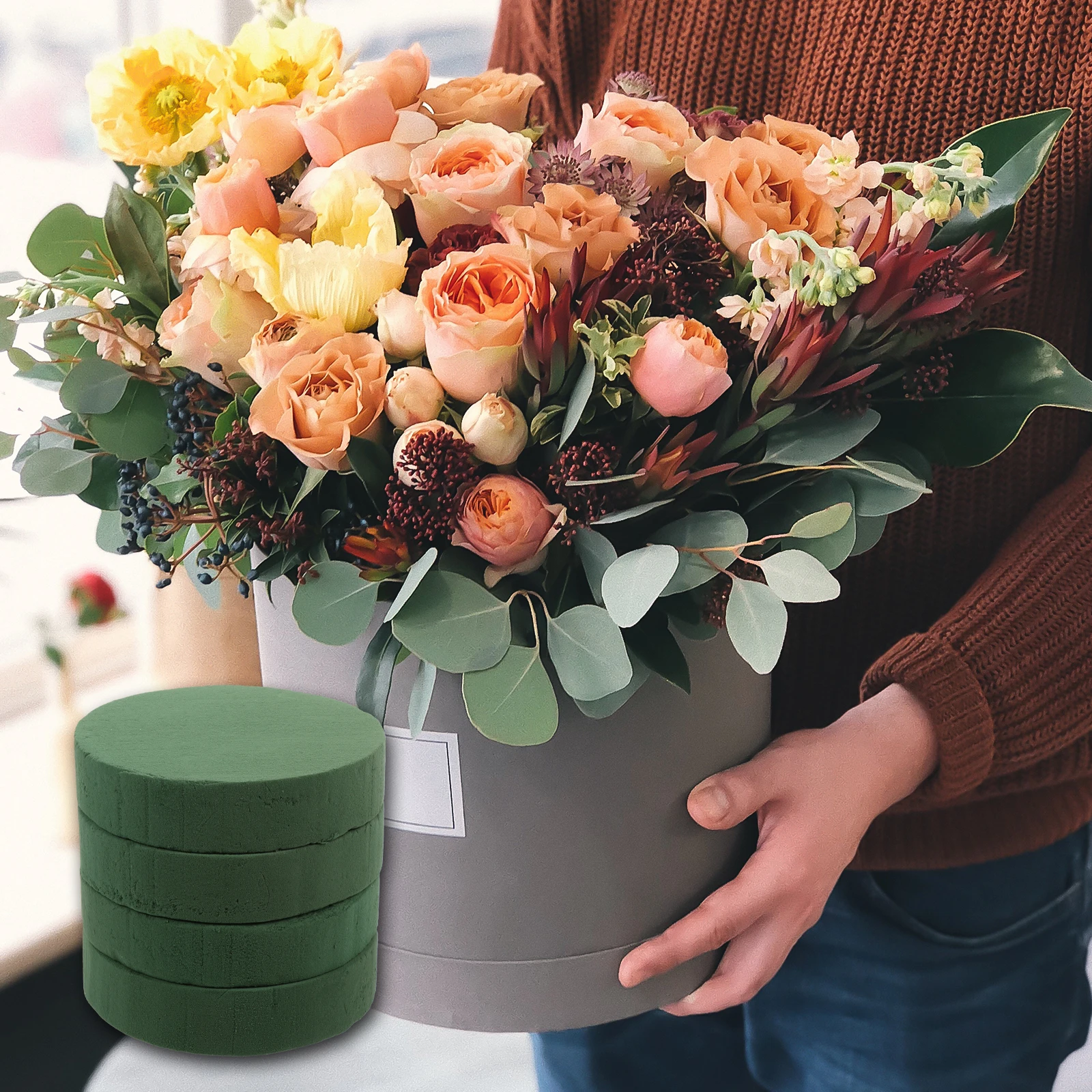 4 قطعة رغوة زهرة مستديرة الطين الزهور لترتيبات الزهور الطازجة الرطوبة الاحتفاظ قاعدة الزفاف Diy بها بنفسك لوازم الحرفية أدوات الحدائق #4