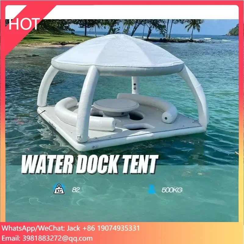 Favorite 2025 Custom Inflatable Water Game Floating Party Bana Raft Island Platform Dock Tent For Sale