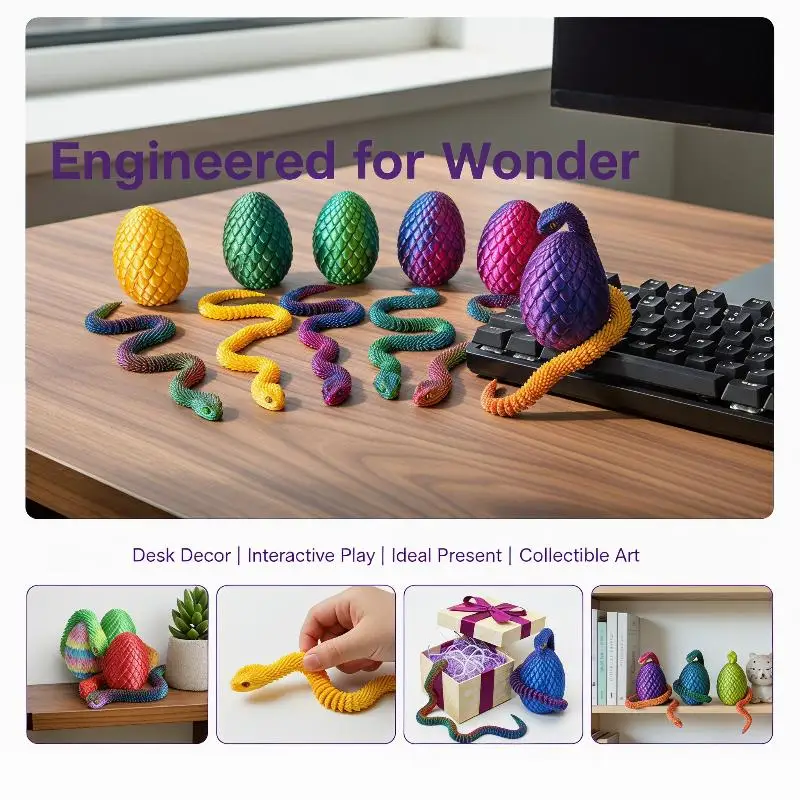 30cm 3D Printed Snake With 8.5cm Egg Mobility Simulate Snake Ornament