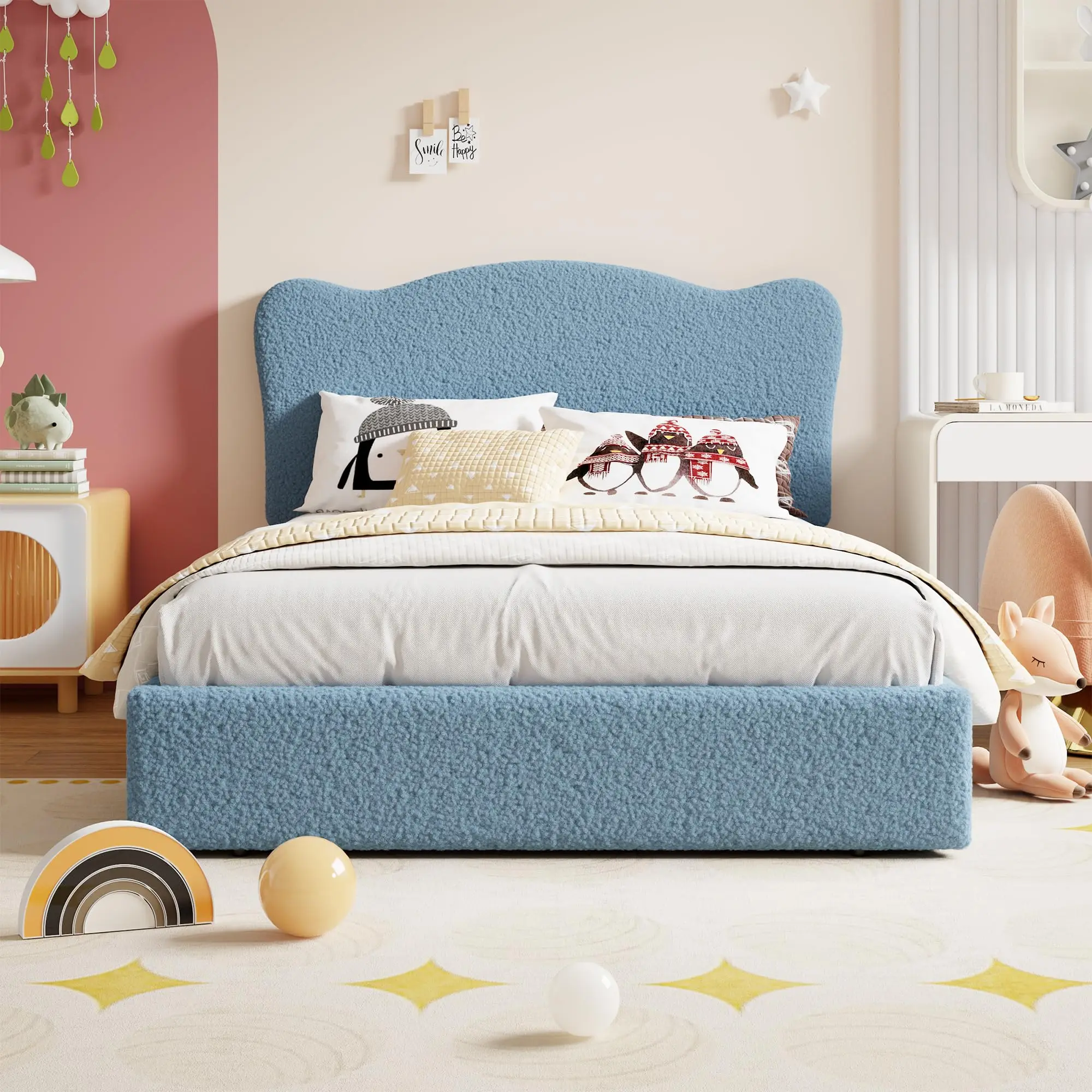 GAOMON Upholstered Platform Bed Frame for Kids - Full and Twin Size Options with 2 Storage Drawers - Velvet Headboard, Sturdy Wooden Slats, Low Profile, Noise-Free, No Box Spring Needed - Ideal for Bedroom or Dorm