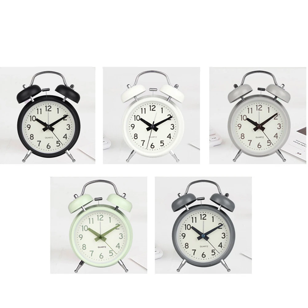 

4 Inch Decorative Alarm Clock Metal Round Ring Bell Desktop Small Clock No Needed Light Grey Deep Grey