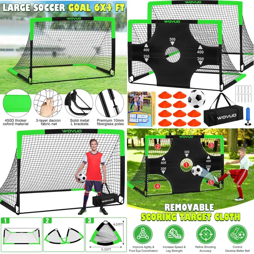

Portable Toddler Soccer Goals Set, 6x4 Feet with Target, Ball, Cones, Net for Ages 3-14 Outdoor Play