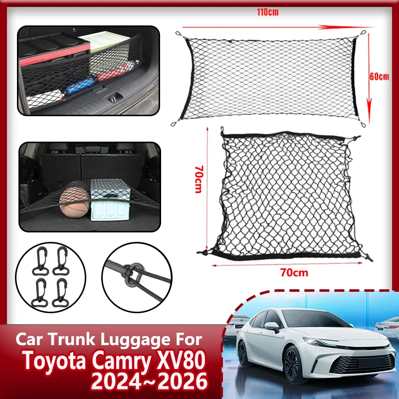 For Toyota Camry XV80 2024 2025 2026 Car Nylon Elastic Boot Trunk Cargo Net Storage Packet Bag Organizer Luggage Car Accessories