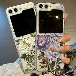 Purple Flowers Phone Case For Samsung Galaxy Z Flip7 FE Flip5 Flip6 Transparent PC Folding Cover For Samsung Z Flip 3 4 5 6 7 5G