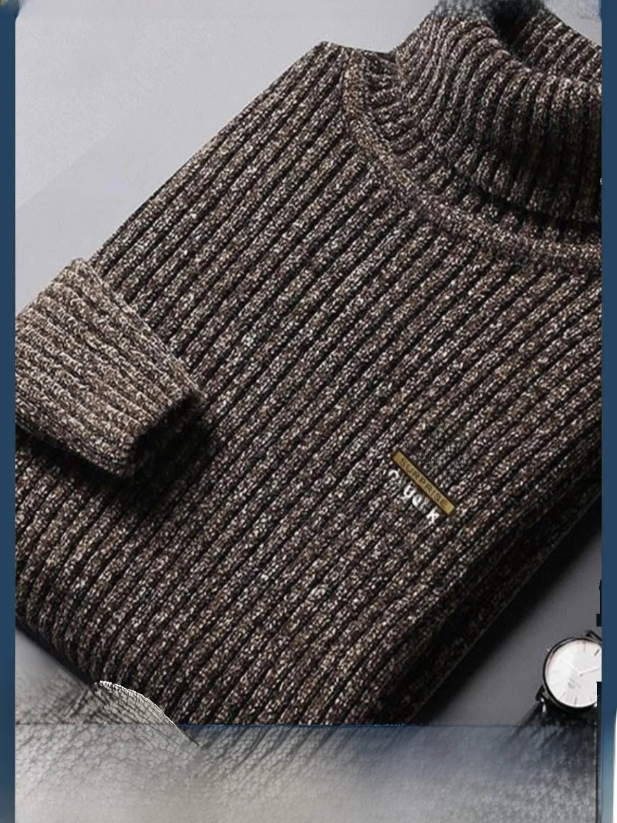 

Мужской вязаный свитер Pierre Cardin с высоким воротником, вышивкой и отделкой из норкового бархата, приталенный, зимний, модный, повседневный, с длинными рукавами