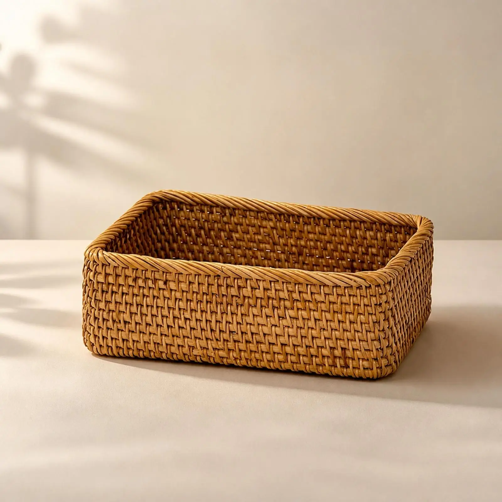 Woven Rattan Storage Basket Open Top Braided Design for Cosmetics Toiletries Vanity Table Shelf Household Clutter