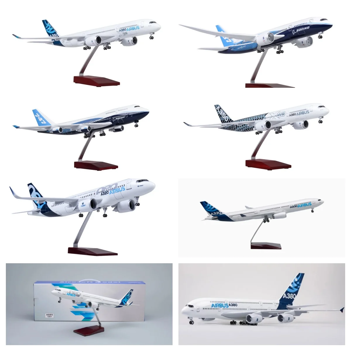 Modèle d'avion miniature en résine de 47 cm, prototype d'avion A380 B747, série Airways, avec lumière et roues, cadeau pour les passionnés de collection
