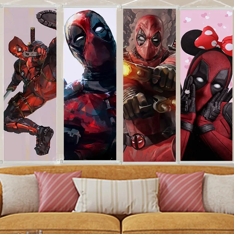 Deadpool Wolverine Hanging Paintings Anime Posters Oil Painting Poster Satin Scrolls Decorating Living Room Wall Ornamenta Gifts