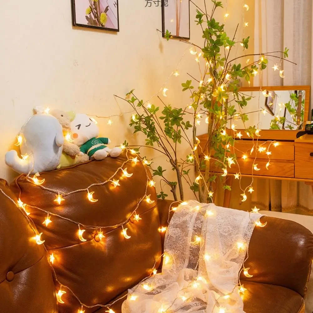 

Festive Atmosphere 5M Star Moon Light String Beautiful Colorful Led Fairy Lights Secure Portable Decorative Lights Room