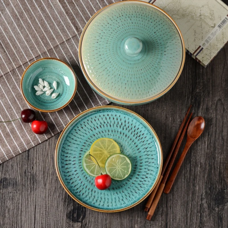 Japanese Style Tableware Household Soup Plate with Lid Superior Pot Large Bowl Soup Bowl Thickened Chinese Retro Anti-Scald Cera