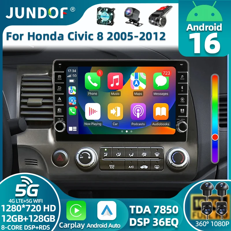 For Honda Civic 8 2005 - 2012 Car Multimedia Player Car Radio Player Navigation stereo Wieeless CarPlay GPS Android Auto