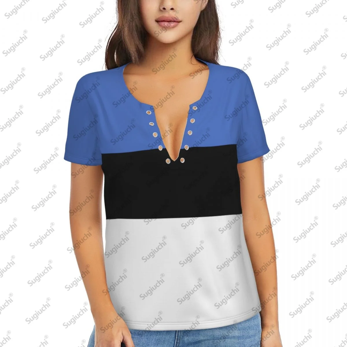 Сексуальные женские футболки с глубоким v-образным вырезом и флагом Эстонии 2025 года, модные футболки с 3D короткими рукавами, женская одежда, топы, повседневная блузка для девочек, футболки