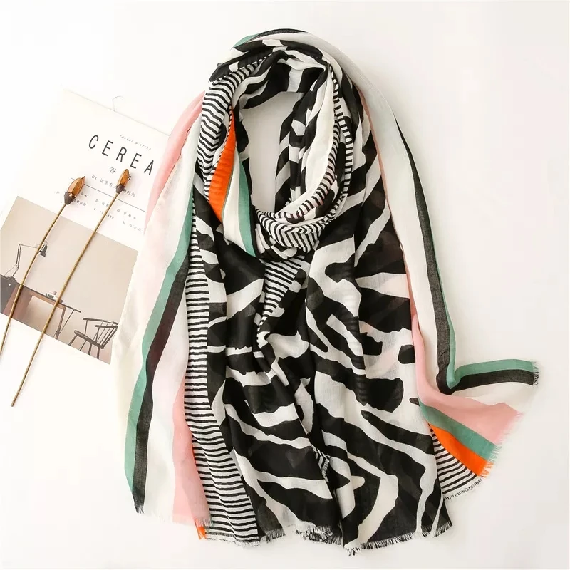 

2022 Newest Women Zebra Pattern Scarf Cotton Voile Scarf Shawls