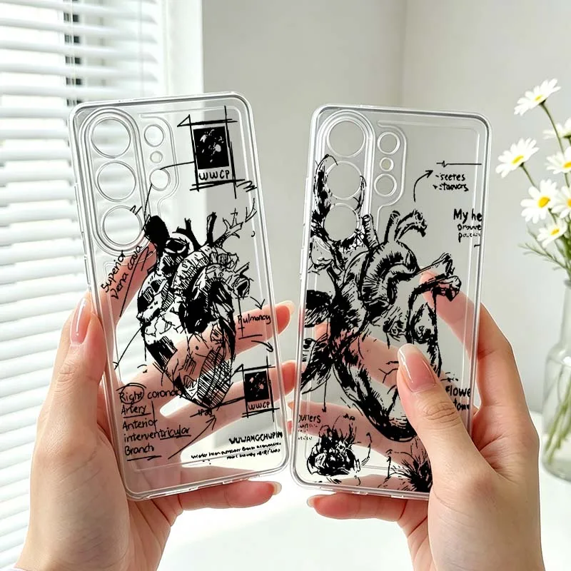 Heart Design Pattern Cover For Samsung Galaxy S26 S25 S24 S23 S22 S21 S20 Ultra Plus Edge FE Transparent Phone Case