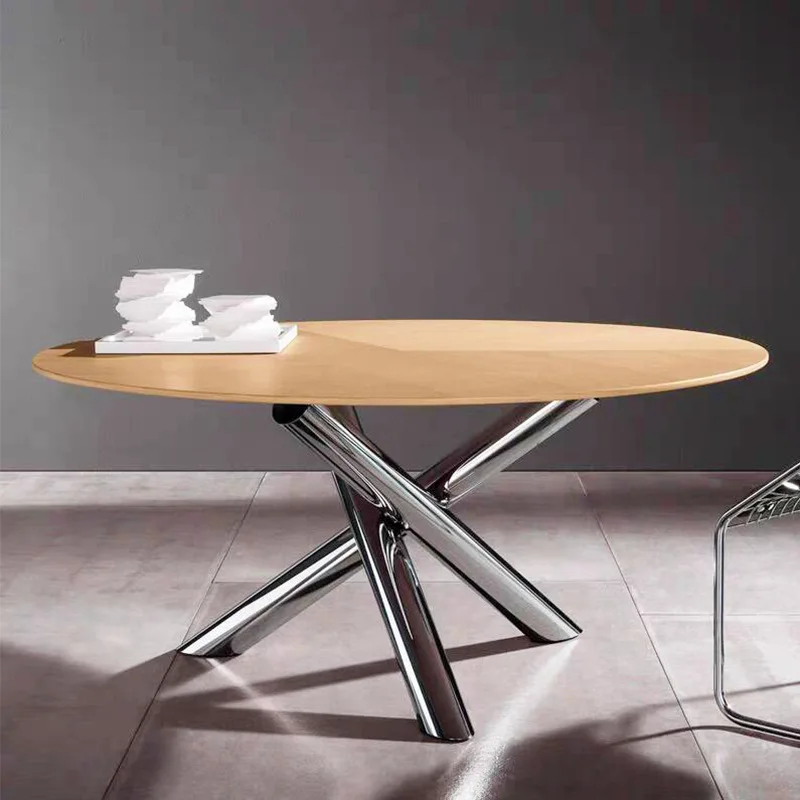 

Simple light luxury glass dining table High-end Italian designer villa restaurant Home stainless steel round dining table