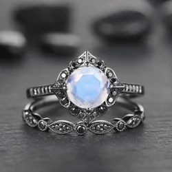 New Creative Black Warrior Simple Moonstone Flower Couple Ring