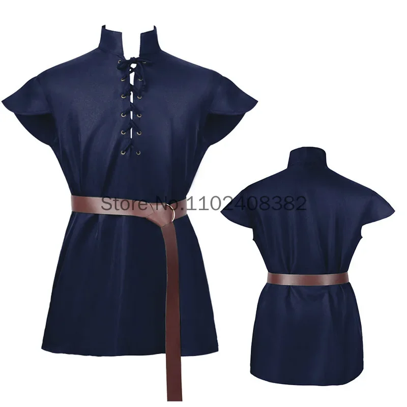 Men Pirate Viking Tops Renaissance Sleeveless Lace Up Tunic Medieval Cosplay Costume