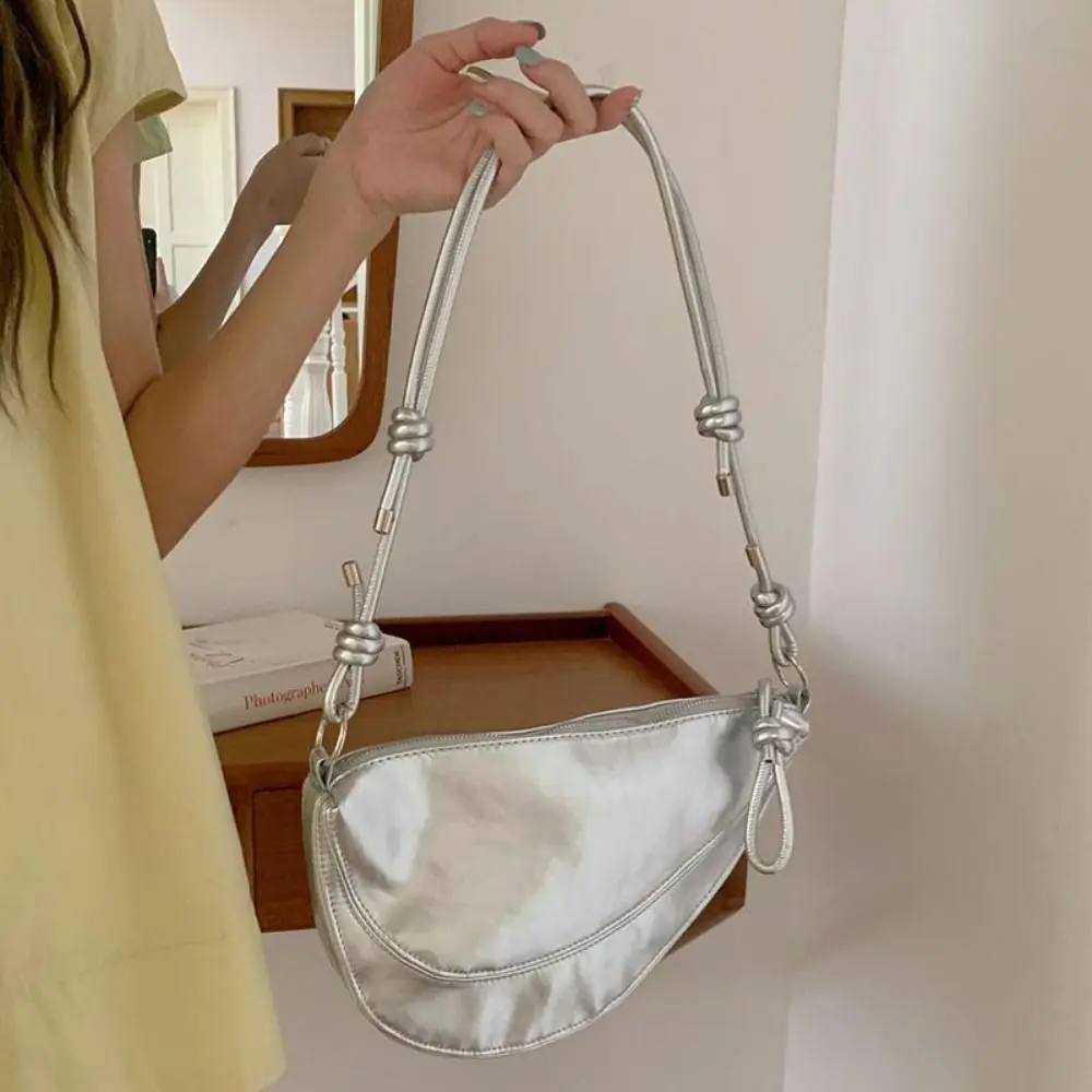 

Simple Korean Style Cow Horn Pu Bag Single Shoulder Zipper Half Moon Bag Luxury Dumpling Bag Women