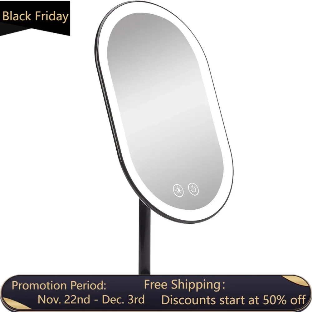 Tabletop Mount LED Lighted Vanity Makeup Mirror, Cordless Illuminated Cosmetic Mirror & Dual Magnification